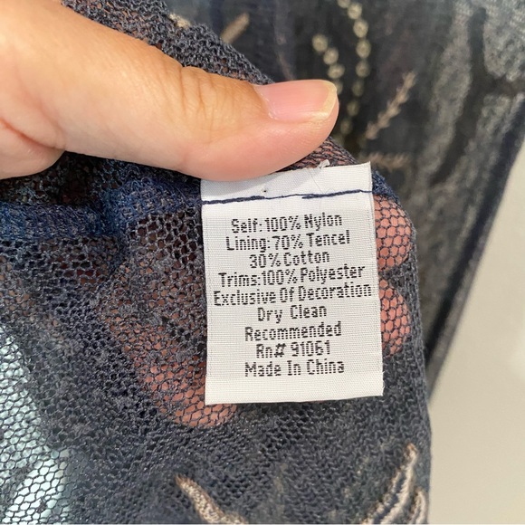 Biya Johnny Was Mesh Sheer See Thru Midi Maxi Dress Embroidered Blue Taupe XS - Picture 9 of 10